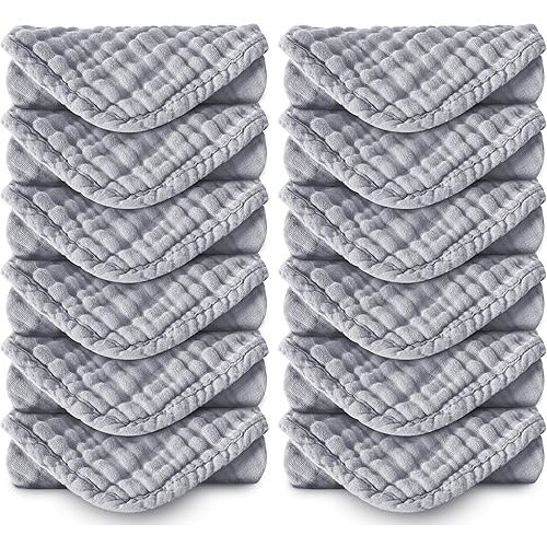 Muslin Burp Cloths 100% Cotton Large 20''x10'' Extra Soft and Absorbent Baby Wash Cloths Spit Up Rags - Baby Burping Cloth for Boys Girls Items(12 Pack Grey)