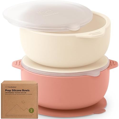 KeaBabies 2-Pack Baby Bowls with Suctions, Lids - Silicone Toddler Suction Bowls for Baby Boy, Girl, Kids, Food Grade Silicone, BPA-Free, Dishwasher Safe, Toddler Eating Essentials (Roseate)