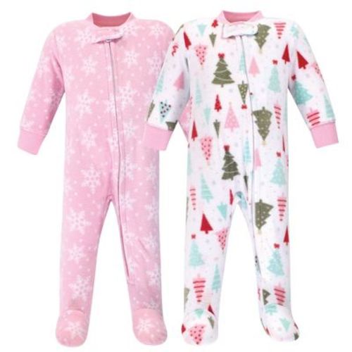 Hudson Baby Infant Girl Fleece Zipper Sleep And Play 2pk, Sparkle Trees, 0-3 Months