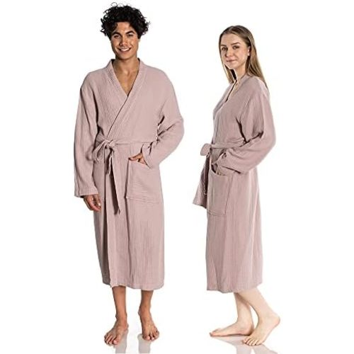 Muslin Unisex Bathrobe Women & Men, Turkish 100% Cotton Kimono Lightweight Robe | Long Robes Soft, Absorbent, Spa robes