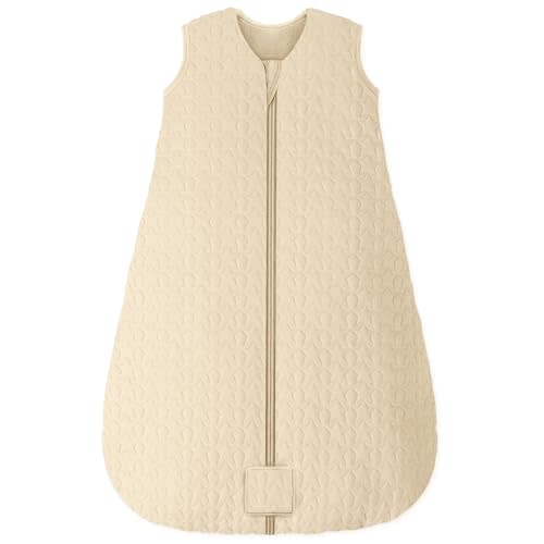Unnivoll Baby Sleep Sack 6-12 Months TOG 2.5 Winter Baby Wearable Blanket, 100% Cotton Fabric Newborn Infant Sleeping Sack 2-Way Zipper Quilted Baby Sleep Bag, Warm Soft Apricot