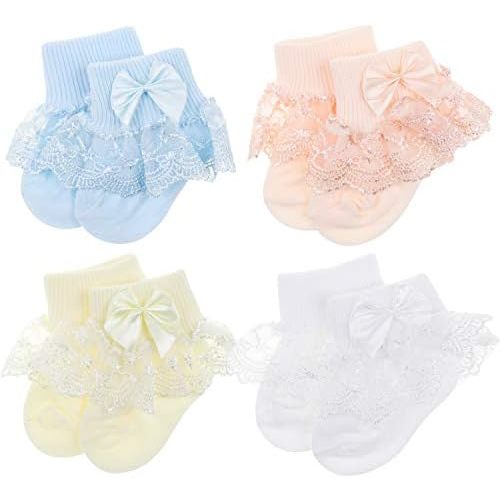 BQUBO Baby Girls Socks Eyelet Ruffle Lace Sock Baby Socks Newborn/Infant/Toddlers Frilly Summer Thin Dress Sock
