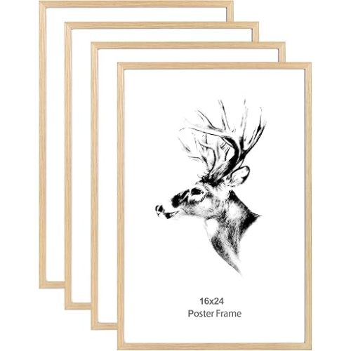 Yaetm 16x24 Picture Frames, Natural Solid Oak Wood Frame 16 x 24 inch, Ideal for Wall Gallery and Poster, Wall Mount (4 Pack, Oak)