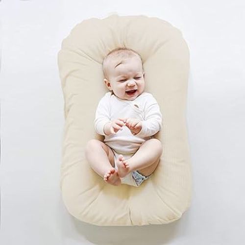 ZonLi Baby Lounger for Newborn, Baby Nest Cover for 0-12 Month, Portable Nest Sleeper Cover for Infant with 100% Cotton Muslin Cover - Breathable, Natural (Beige)
