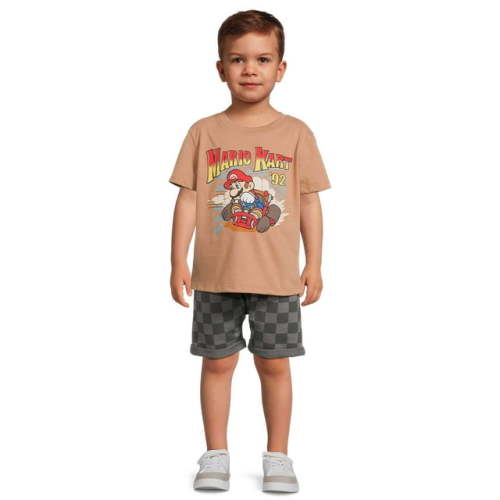 Nintendo Boys Mario Kart Checkered Graphic Tee and Shorts, 2-Piece Set, Size 12M-5T