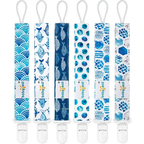 Babygoal Ocean Blue Pacifier Clips, 6 Pack Binky Paci Holder Clips and Leash for Boys and Girls Fits for Most Pacifier, Binkie Styles & Baby Teethers & Toys and Gift 6PS12