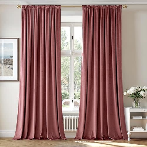 MIULEE Dusty Rose Pink Velvet Curtains 84 Inches Long, Extra Wide Blackout Drapes for Bedroom Living Room Sliding Door, Thermal Insulated Window Panels, Rod Pocket, Set of 2 W72 x L84