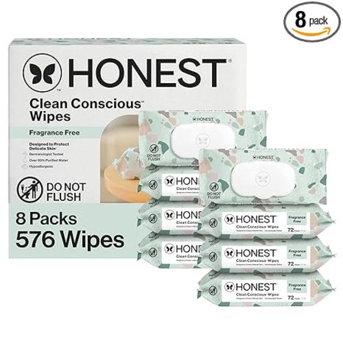 The Honest Company Baby Wipes for Sensitive Skin, Hypoallergenic, Fragrance-Free, Multi-Use, Geo Mood Design, 576 Count (6 Packs of 96)