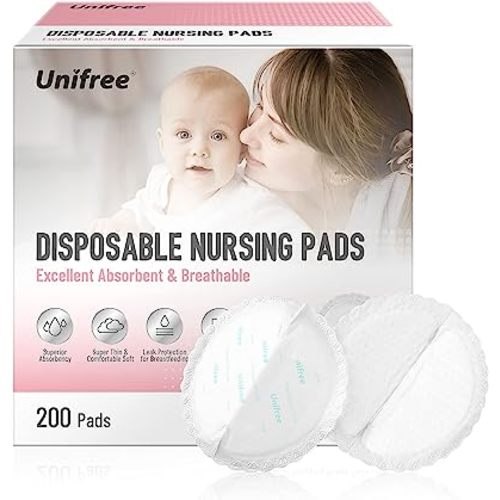 Unifree Disposable Nursing Pads, Breast Pads for Breastfeeding, Superior Absorbency&Ultra Soft Leakproof Design, Postpartum Essentials,200 Count