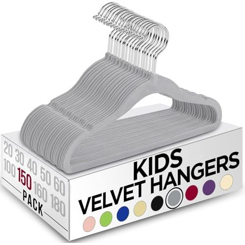 Utopia Home Kids Hangers Velvet (150 Pack) - 11 Inch Durable Baby Hangers for Closet - Perfect Toddler Hangers Non Slip for Everyday Use (Grey)
