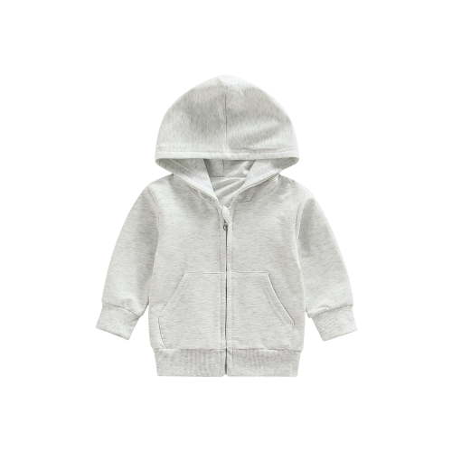 Canrulo Toddler Baby Boy Girl Zip Up Hoodies Sweatshirt Long Sleeve Hooded Jacket Cardigans Casual Fall Clothes Gray 12-18 Months