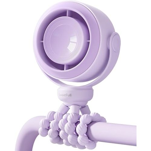 SWEETFULL Portable Stroller Fan, Pinch-Proof Baby Fan, 5-Speed Quiet Mini Clip on Fan, USB-C Rechargeable Battery, LED Display for Car Seat, Crib & Travel - Purple