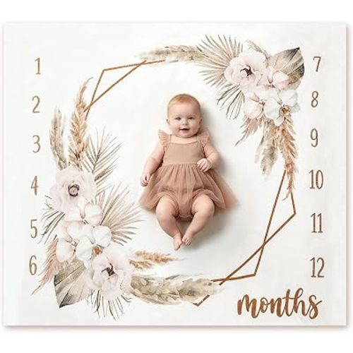 Boho Baby Milestone Monthly Blanket Season Floral Neutral Baby