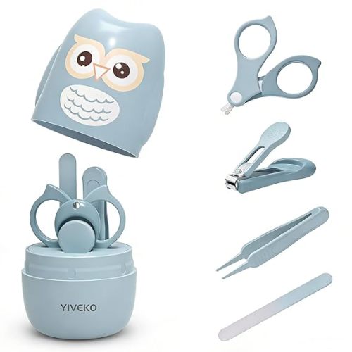 YIVEKO Baby Nail Kit, 4-in-1 Baby Nail Care Set with Cute Case, Baby Nail Clippers, Scissors, Nail File & Tweezers, Baby Manicure Kit and Pedicure kit for Newborn, Infant, Toddler, Kids-Owl Green