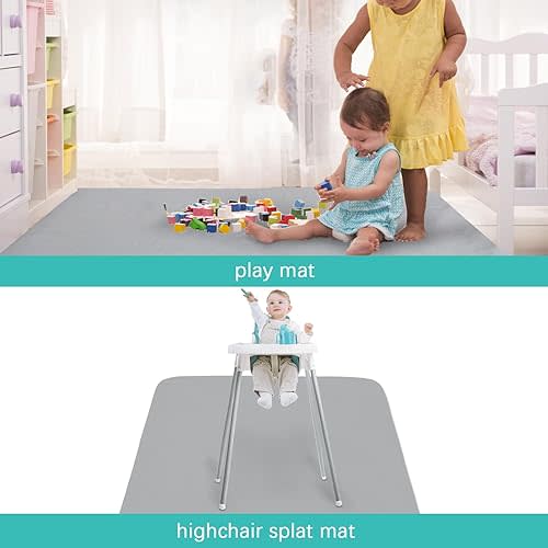 Splat Mat 2 Pack for Under Chair & Arts & Crafts & Eating Mess, Waterproof 42''46'' Baby Playtime Anti-Slip High Chair Mat for Floor or Table, Reusable & Portable Splash Mat