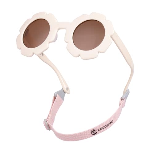 COCOSAND Toddler Sunglasses with Strap Polarized Lens Retro Flexible Flower Frame for Baby Kids Boys Girls Age 3-24 Months