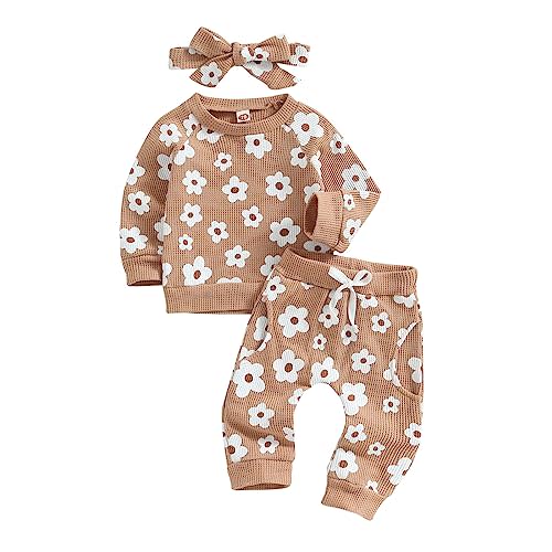 Toddler Baby Girl Fall Winter Clothes Newborn Infant Floral Pullover Sweatshirt T-Shirts+Pants 3PCS Outfits Set