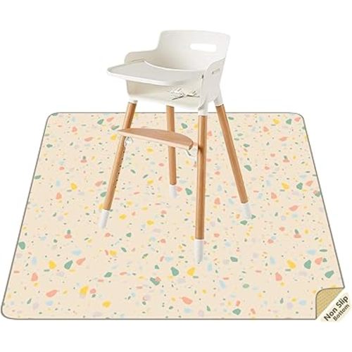 Splat Mat for Under High Chair/Arts/Crafts by CLCROBD, 51" Baby Anti-slip Food Splash and Spill Mat for Eating Mess, Waterproof Floor Protector and Table Cloth (Beige)