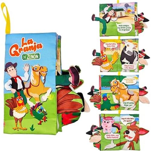 TOYMAKER La Granja De Zenon Character Spanish Baby Books Toys Touch and Feel Cloth Crinkle Soft Books Spanish 0-6 Months Infant Newborn Baby Boy Girl Shower Presents Sensory Learning Stroller Toys