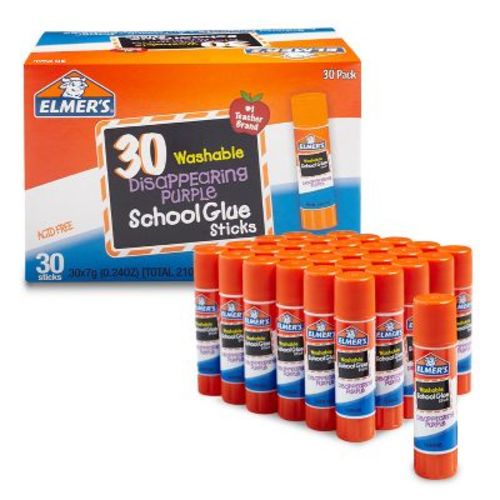 Elmer's 30ct Disappearing Washable Glue Sticks Purple: Art & Stationery, Dries Clear, 0.04 Net Weight, 30 Pack