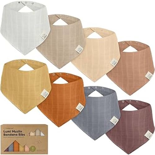 8-Pack Muslin Baby Bibs for Boys, Girls - Muslin Bandana Drool Bibs for Baby Girl & Boy, Drooling Newborn, Teething Toddler, Infant 0-36 months, 100% Cotton Extra Absorbent & Soft (Spice)