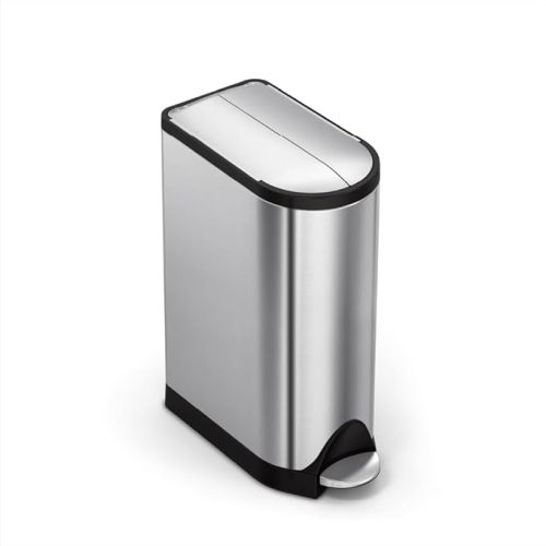 simplehuman 18 Liter / 4.8 Gallon Butterfly Lid Diaper Can with OdorsorbKitchen Step Trash Can, Brushed Stainless Steel
