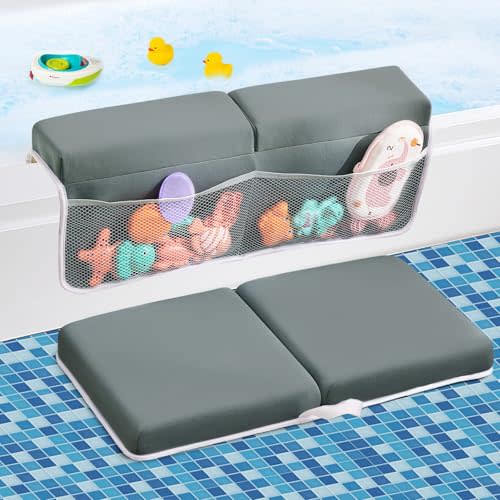 Baby Bath Kneeler and Elbow Rest Pad Set,Bath Kneeling Pad Thick Soft Quick Dry Bathtub Mat for Bathing Time,Baby Essentials Memory Foam with Toys Organizer Gifts for Parents,Dark Grey