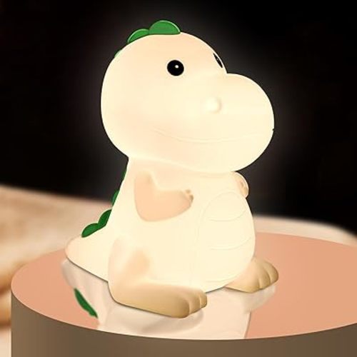 Dinosaur Night Light for Kids - 7 Color Cute Lamp, Silicone Rechargeable Nightlight With Safety Touch for Baby, Bedroom Decor