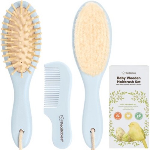 Baby Hair Brush and Comb Set, Oval Wooden Baby Brush Set for Newborns, Infant, Toddler Grooming Kit, Color: Frost