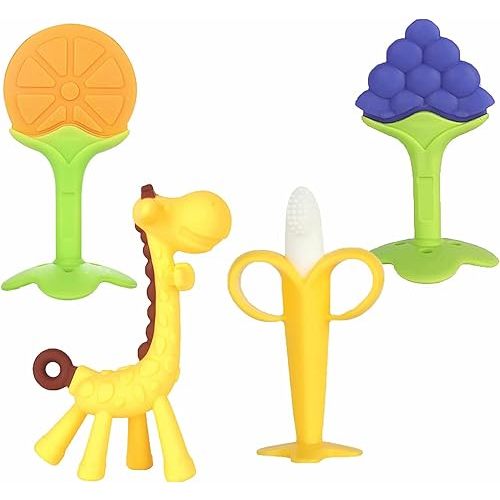 Chuya Teething Toys for Baby, Teethers with Banana Toothbrush Teeth Brushing,BPA-Free,Chew Toy Infants Toddlers Silicone Teether for Babies 0-6-12 Months