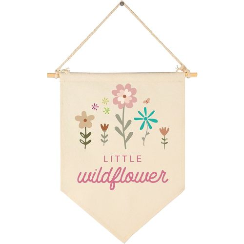 FYSIA Little Wildflower-Canvas Hanging Pennant Flag Banner Wall Sign Decor Gift for Nursery Bedroom Playroom Front Door Baby Kids Girl Boy Teen- Birthday Christmas Present