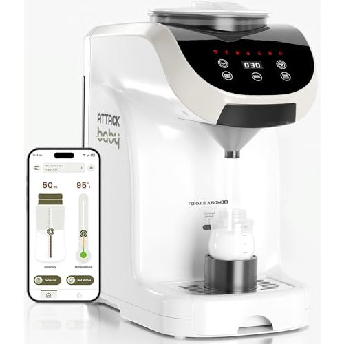 Attack Baby Formula Maker Machine - Accurate WiFi Formula Dispenser with Inbuilt Sensors to Prevent Malnutrition - Instant Heating & Automatic Mixing - Quick Warm Bottle W/Free Mobile App