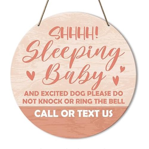 Baby Sleeping Sign for Front Door, Baby Sleeping Sign, Do Not Ring Doorbell Sign Baby Sleeping, Call or Text Us, Newborn Baby Gifts for Baby Shower