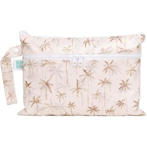 Bumkins Waterproof Wet Dry Clutch Bag for Baby, Travel, Swim Suit, Cloth Diapers, Pump Parts, Pool, Gym Clothes, Toiletry, Strap to Stroller, Daycare, Zip Reusable Bag, Packing Pouch, Palm Trees