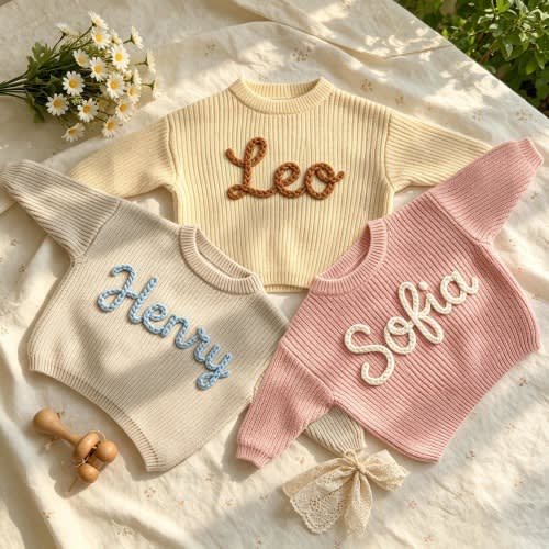 Personalized Knit Baby Sweater, Embroidered Name Baby Jumper, Custom Toddler Sweaters, Newborn Outfit, Gifts for Daughters, Nursery Gifts