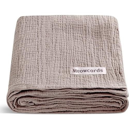 Muslin Swaddle Blankets for Baby, Unisex Baby Boys Girls Essentials, Large 47 x 47 inches, Boho Style Receiving Blankets Newborn Registry Must Haves (Vintage Taupe)