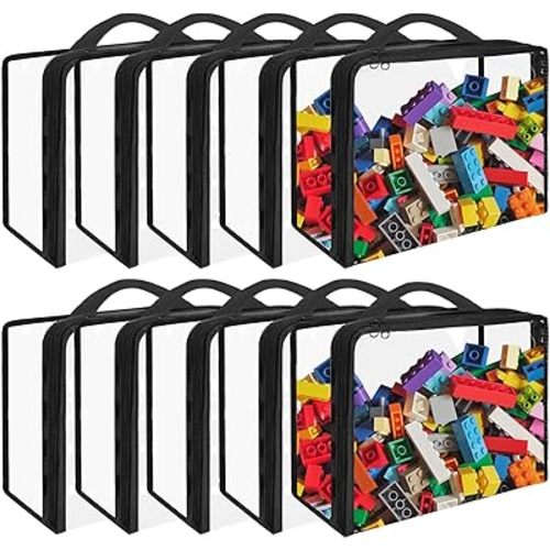 10 Pack Extra Large Clear Toy Storage Bags PVC Organizing Bags with Zippered, Toy Storage Organizer with Portable Handheld,Waterproof Toy Bags for Board Games Clay, Building Blocks, Toys
