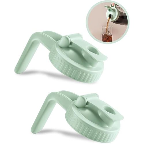 2 Pack Wide Mouth Mason Jar Lids V-Shaped with Handle, Mason Jar Pour Spout Lid with Extended Flip Lid Easy to Open, Airtight Leak Proof and Durable