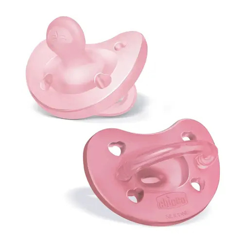 Chicco PhysioForma 100% Soft Silicone One Piece Pacifier for Babies 6-16 Months | BPA & Latex Free | Reusable Case | Pink, 2pk