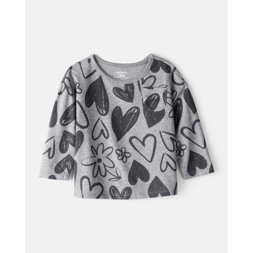 Baby Girl Heart Print Long-Sleeve Top - Grey - Carter's | Carter's