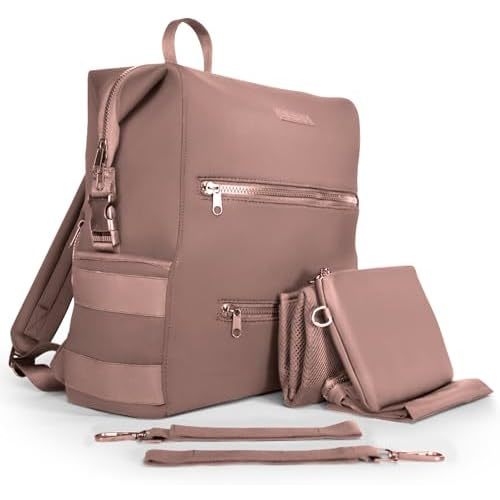 Neoprene Diaper Bag, Minimalist Backpack Diaper Bag with Pouch, Changing Pad, and Stroller Straps, Water Resistant and Lightweight Baby Girl Diaper Bag, Diaper Bag Backpack, Mauve