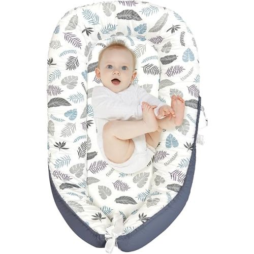 Baby Nests Baby Lounger For Newborn, Snuggle Sleeping Baby Bassinet for 0-24M, Breathable Portable Co Sleeping Bed, Baby Essentials Adjustable Infant Soft Cotton Loungers for Home & Travel -Plant