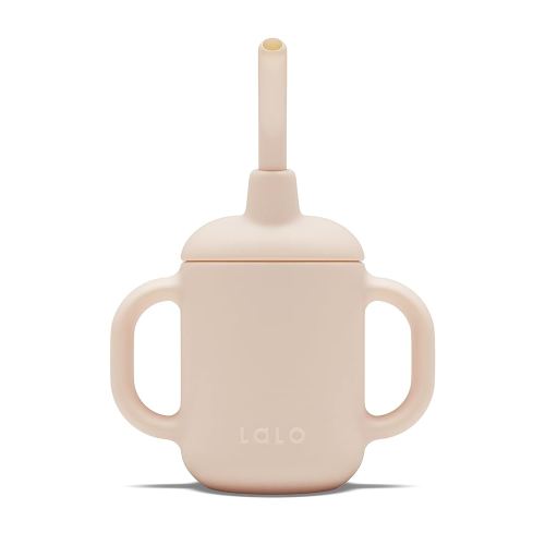 Lalo Little Cup, Non-Toxic Silicone Straw Cup with Handles - Baby and Toddler Sippy Cup - Mini Cup and Straw Training System, 4oz, Grapefruit