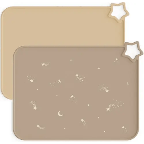 Moonkie Silicone Placemats for Baby & Kid, Stain Resistant Non-Slip Toddler Food Mats Eating Table Mat with 2 Packs(Warm Taupe/Apricot)