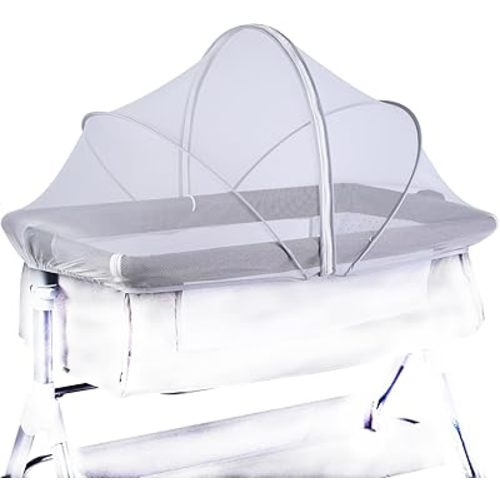 Portable Bassinet Cover with Mosquito Net & 2-Way Zipper, Bassinet Mosquito Net Cover, Bassinet Bedside Sleeper Crib Tent for Toddler Baby, Mosquito Net for Baby Crib to Keep Cats/Bugs Out (White)