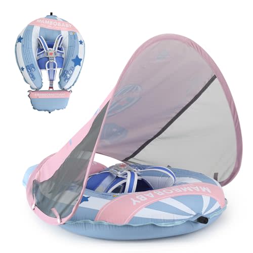 Mambobaby Float Deluxe Baby Pool Float: Safe & Comfortable Swim Trainer for Infants & Toddlers, Non-Inflatable Design, UV Protection Canopy, Fun Water Experience for Ages 3-24 Months