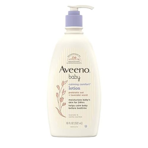 Aveeno Baby Calming Comfort Moisturizing Body Lotion with Relaxing Lavender & Vanilla Scents, Non-Greasy Baby Lotion, Nourishing Prebiotic Oatmeal, Paraben- & Phthalate-Free, 18 fl. oz