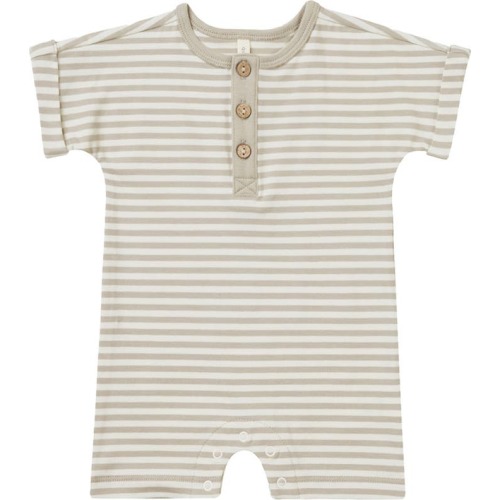 Baby Stripe Short Sleeve Knit Romper, Ash-Stripe