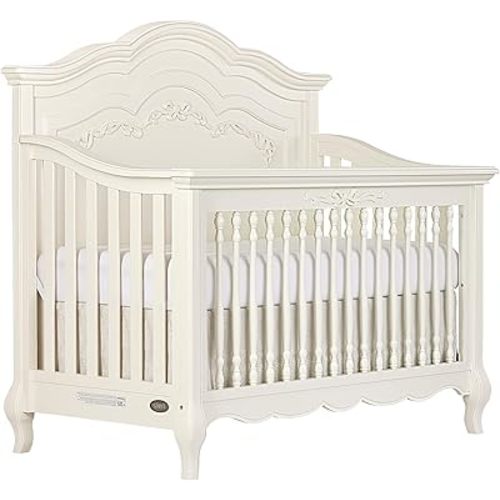 Evolur Aurora 5-In-1 Convertible Crib In Ivory Lace, Greenguard Gold Certified, Features 3 Mattress Height Settings, Sturdy And Spacious Baby Crib, Wooden Furniture, 832-FW