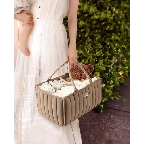 Blissful Diary Baby Diaper Caddy Basket, Stylish Baby Diaper Caddy Organizer, Storage Basket for Diapers - Baby Gift Registry for Newborn Baby Shower List and Baby Must Haves Essentials - Mocha Brown
